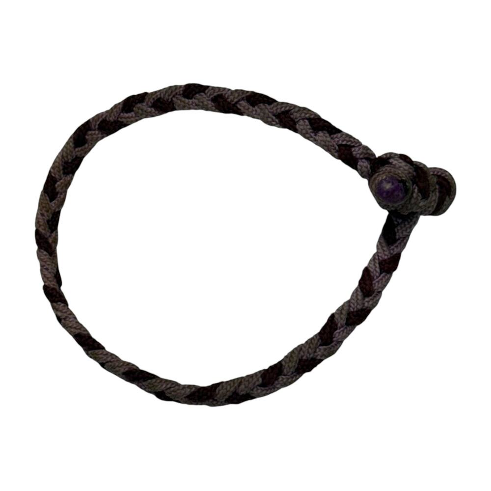 Handmade Braided Cord Bracelet Gray Brown Amethyst Bead Adjustable
